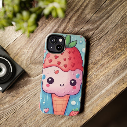 Kawaii Strawberry Sundae Cone - Traditional Japanese Anime Dessert Delight - Sweet Berry Otaku Gift - Tough Phone Cases