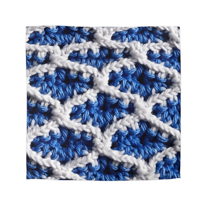 Blueberry Blue Crochet, White Accents, Classic Textured Pattern - Microfiber Duvet Cover