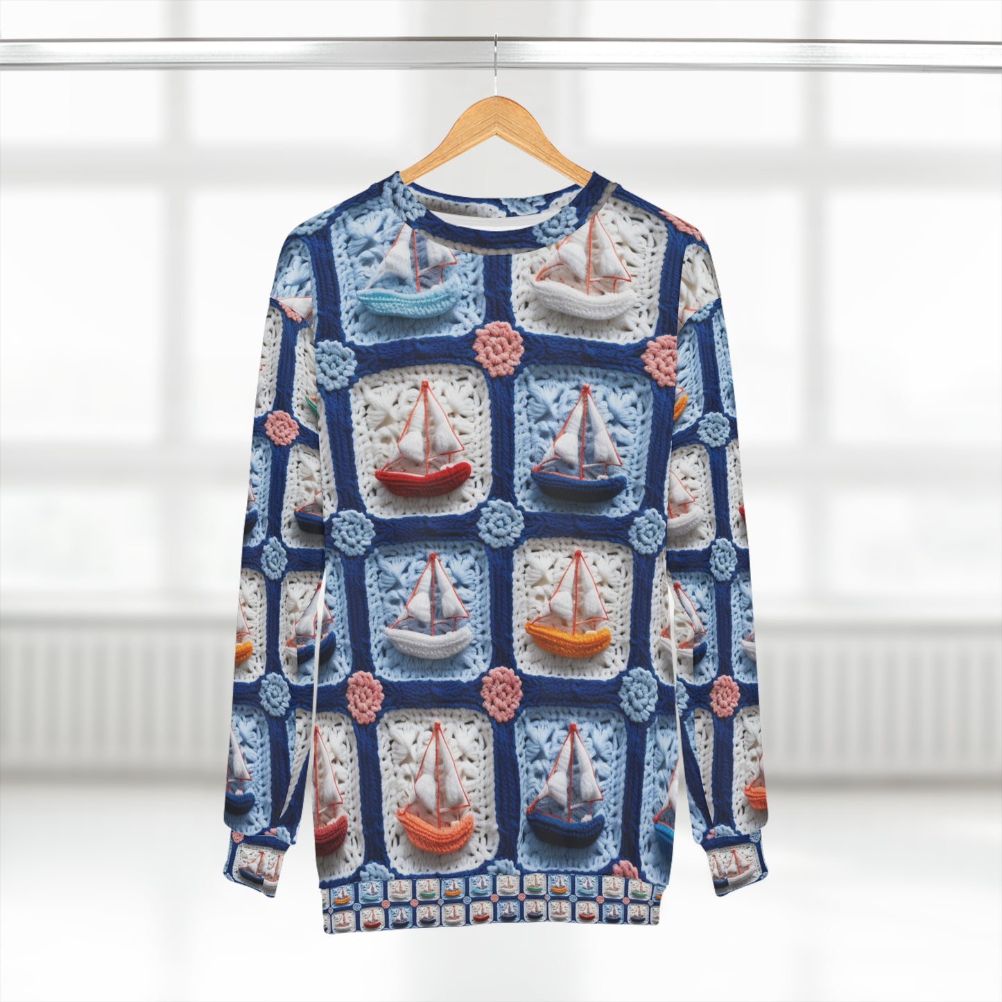 Crochet Boat Ship Sea Vessel Ocean Beach Travel Yacht Design - Sudadera unisex (AOP)