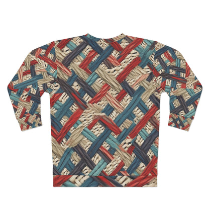 Colorful Yarn Knot: Denim-Inspired Fabric in Red, White, Light Blue - Unisex Sweatshirt (AOP)