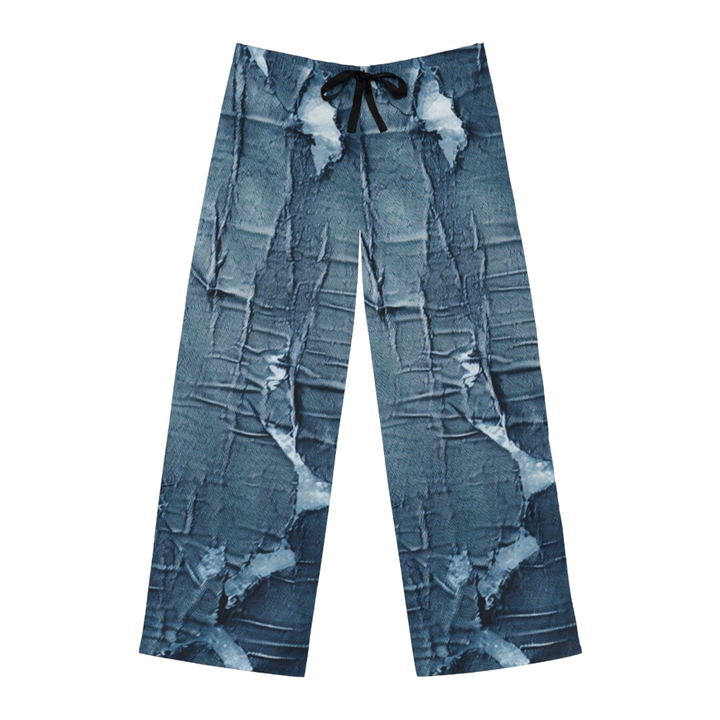 Distressed Blue Denim-Look: Edgy, Torn Fabric Design - Men's Pajama Pants (AOP)