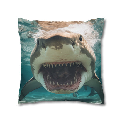 Bull Shark: River Monster Menace - Realistic Dark Water Predator - Spun Polyester Square Pillow Case