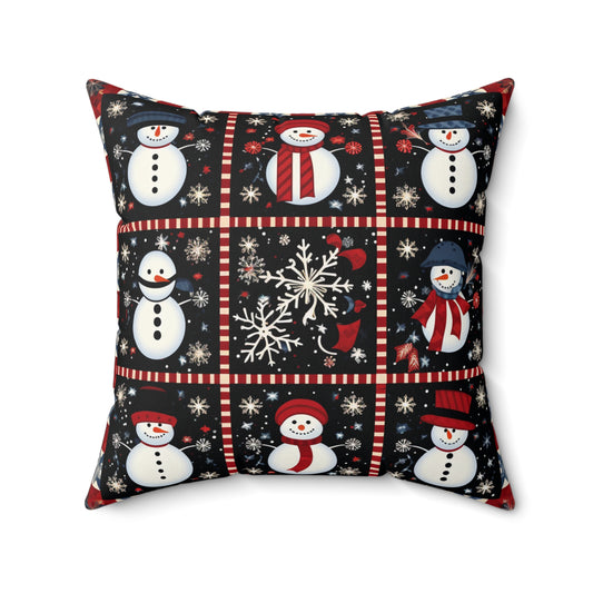 Snowman Winter Quilt Design - Spun Polyester Square Pillow