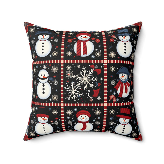 Diseño de edredón de invierno de muñeco de nieve - Almohada cuadrada de poliéster hilado