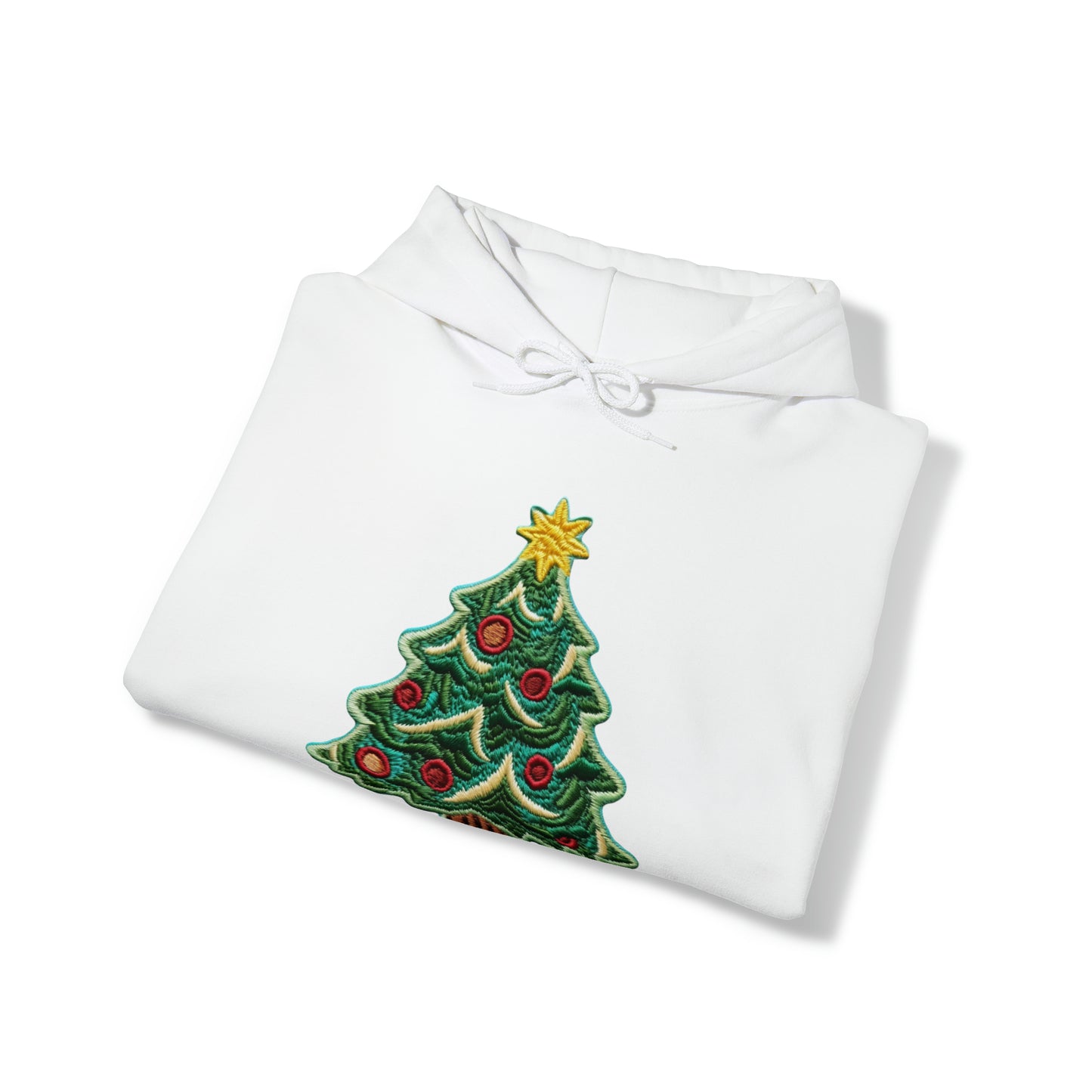 Chenille Christmas Tree: Embroidered Festive Holiday Patch - Unisex Heavy Blend™ Hooded Sweatshirt