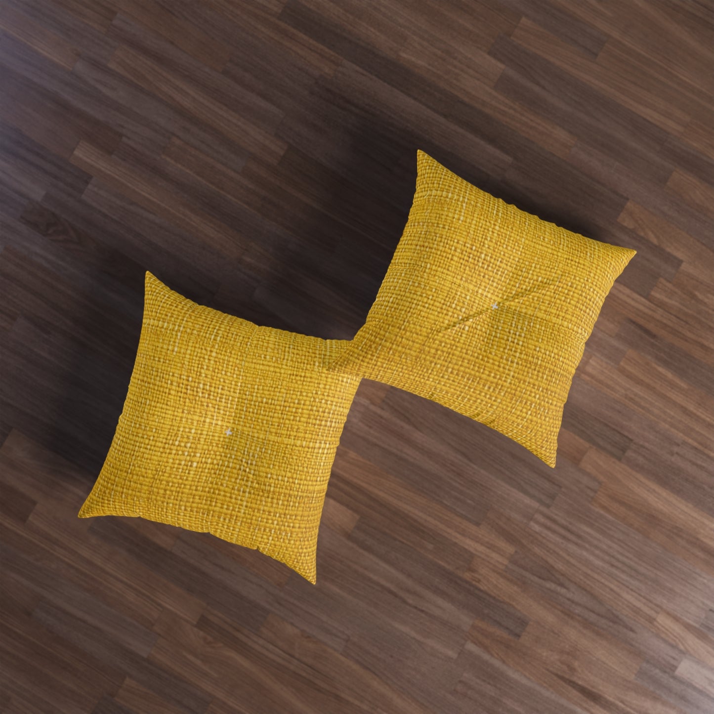 Radiant Sunny Yellow: Denim-Inspired Summer Fabric - Tufted Floor Pillow, Square