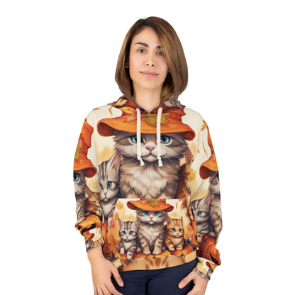 Kitty Cat Kittens Halloween - Cute Furries on Pumpkin - Festive Feline Decor - Unisex Pullover Hoodie (AOP)