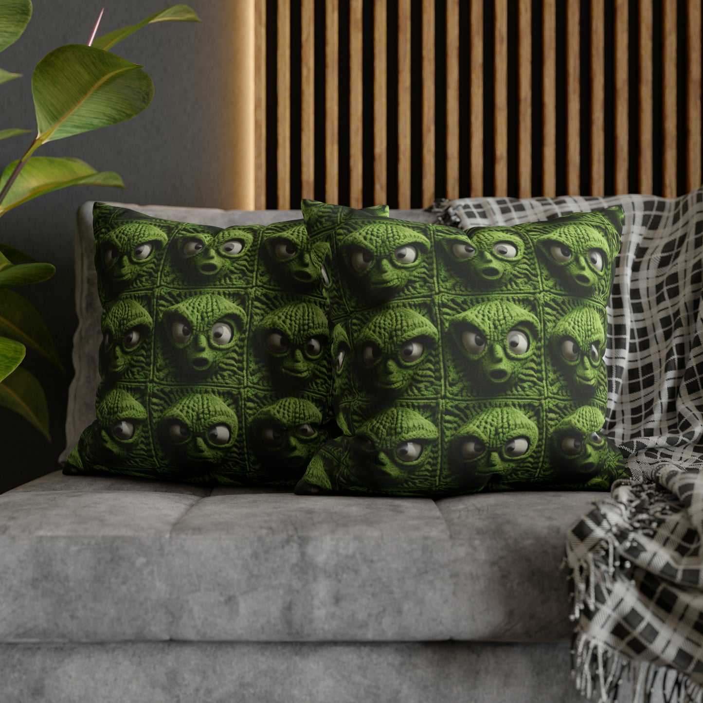 Alien Granny Square Crochet - Galacitc Space Sci fi Fantasy Theme - Spun Polyester Square Pillow Case