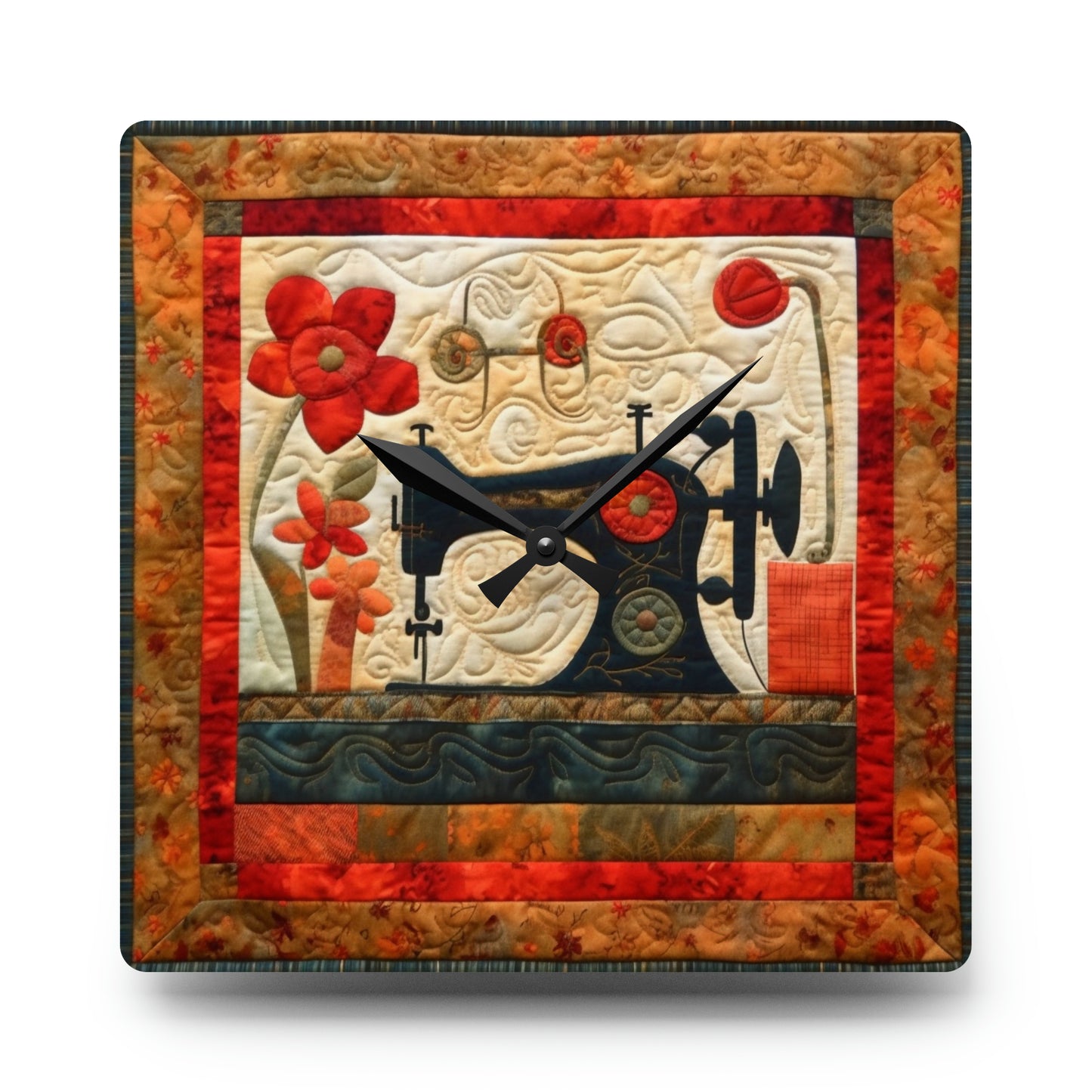 Sewing Machine Quilt: A Crafted Design Homage to Stitching - Acrylic Wall Clock