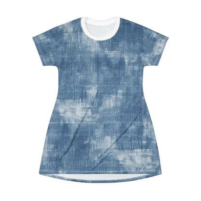 Faded Blue Washed-Out: Denim-Inspired, Style Fabric - T-Shirt Dress (AOP)