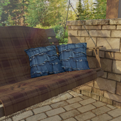 Midnight Blue Distressed Denim: Rugged, Torn & Stylish Design - Outdoor Pillows