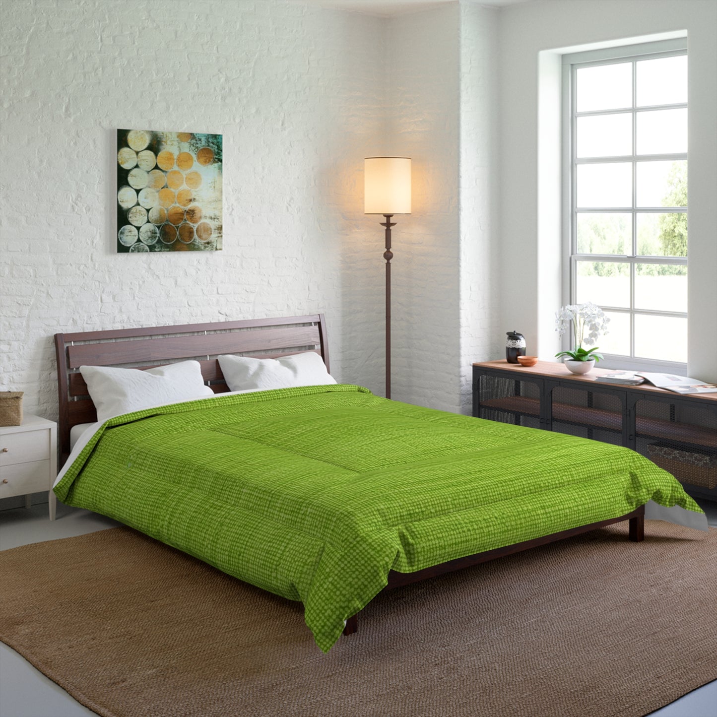 Lush Grass Neon Green: Denim-Inspired, Springtime Fabric Style - Comforter