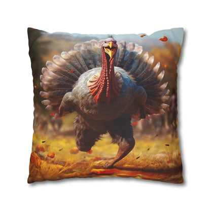 Thanksgiving Trot Turkey Run Athlete Sprint Racer Holiday Feast Dinner - Spun Polyester Square Pillow Case