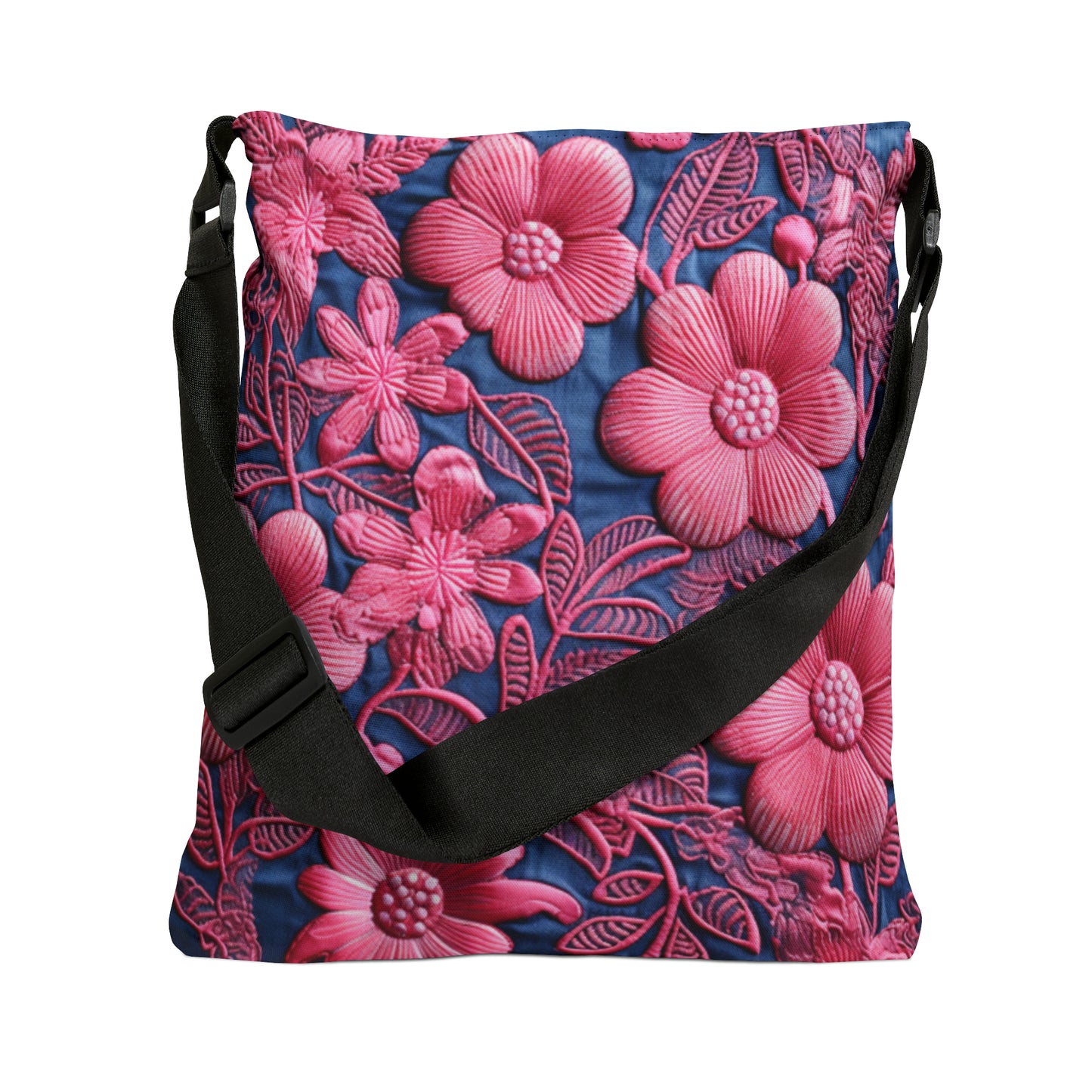 Flores de tela estilo bordado floral rosa muñeca azul denim - Bolso de mano ajustable (AOP) 