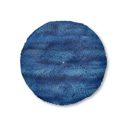 Blue Spectrum: Denim-Inspired Fabric Light to Dark - Tufted Floor Pillow, Round