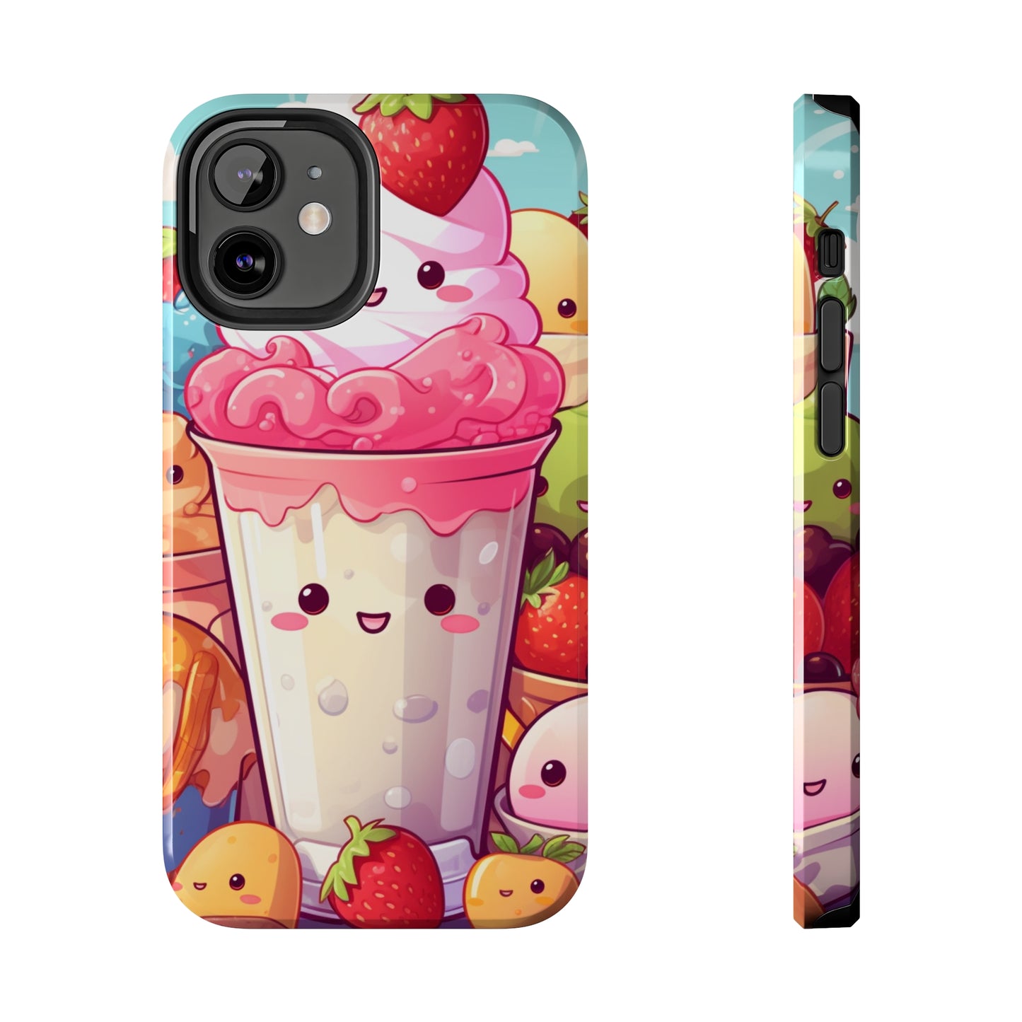 Strawberry Japan Milkshake - Kawaii Dessert Delight - Sweet Berry Anime Character - Tough Phone Cases