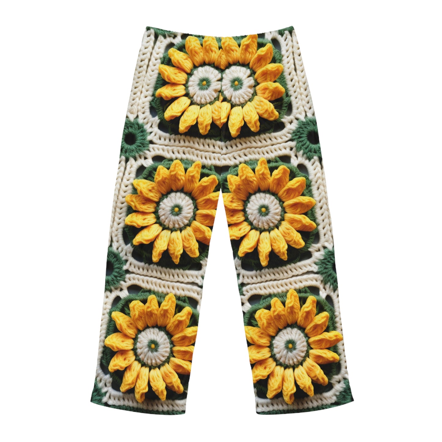 Sunflower Crochet Elegance, Granny Square Design, Radiant Floral Motif. Bring the Warmth of Sunflowers to Your Space - Men's Pajama Pants (AOP)