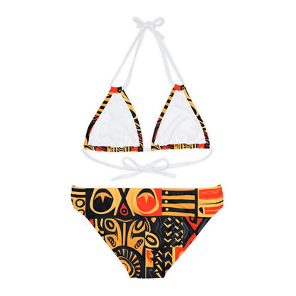 Tribal Art-Inspired Abstract Symbols, Heritage - Strappy Bikini Set (AOP)