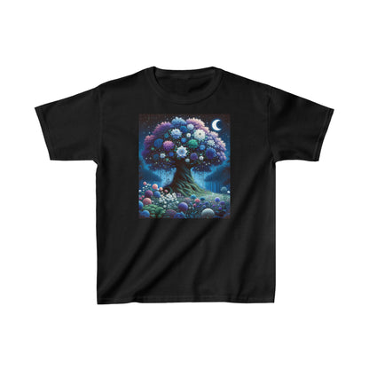 Starry Night Bloom: Magical Garden and Celestial Tree Art - Kids Heavy Cotton™ Tee