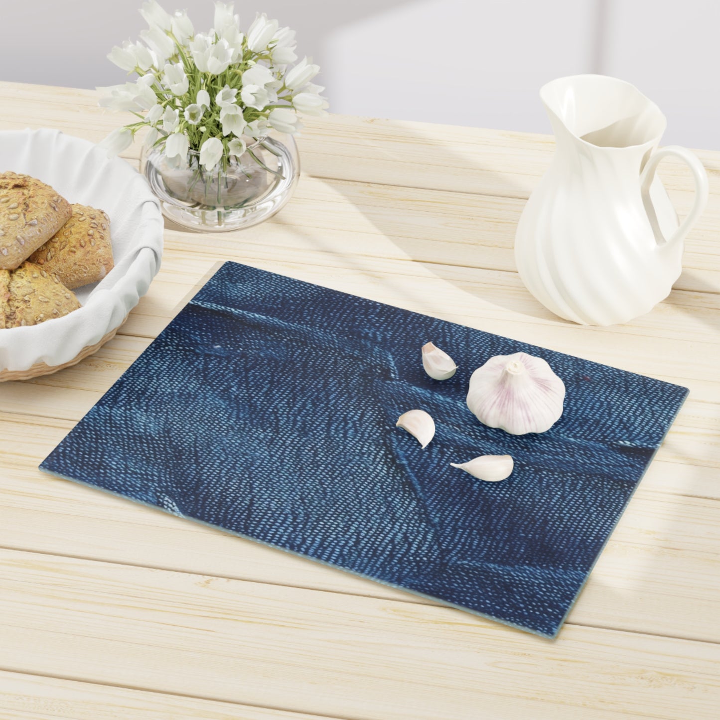 Dark Blue: Distressed Denim-Inspired Fabric Design - Cutting Board