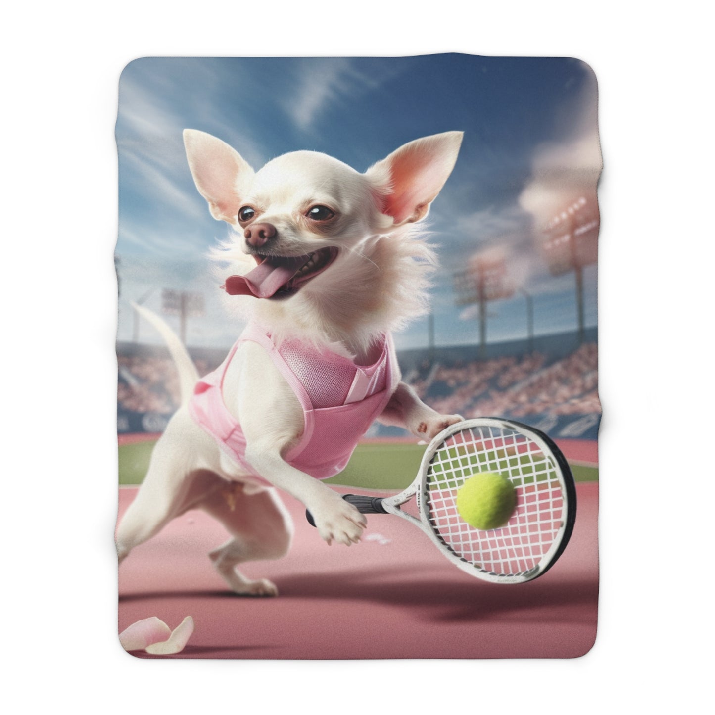 Chihuahua Tennis Ace: Dog Pink Outfit, Court Atheletic Sport Game - Sherpa Fleece Blanket