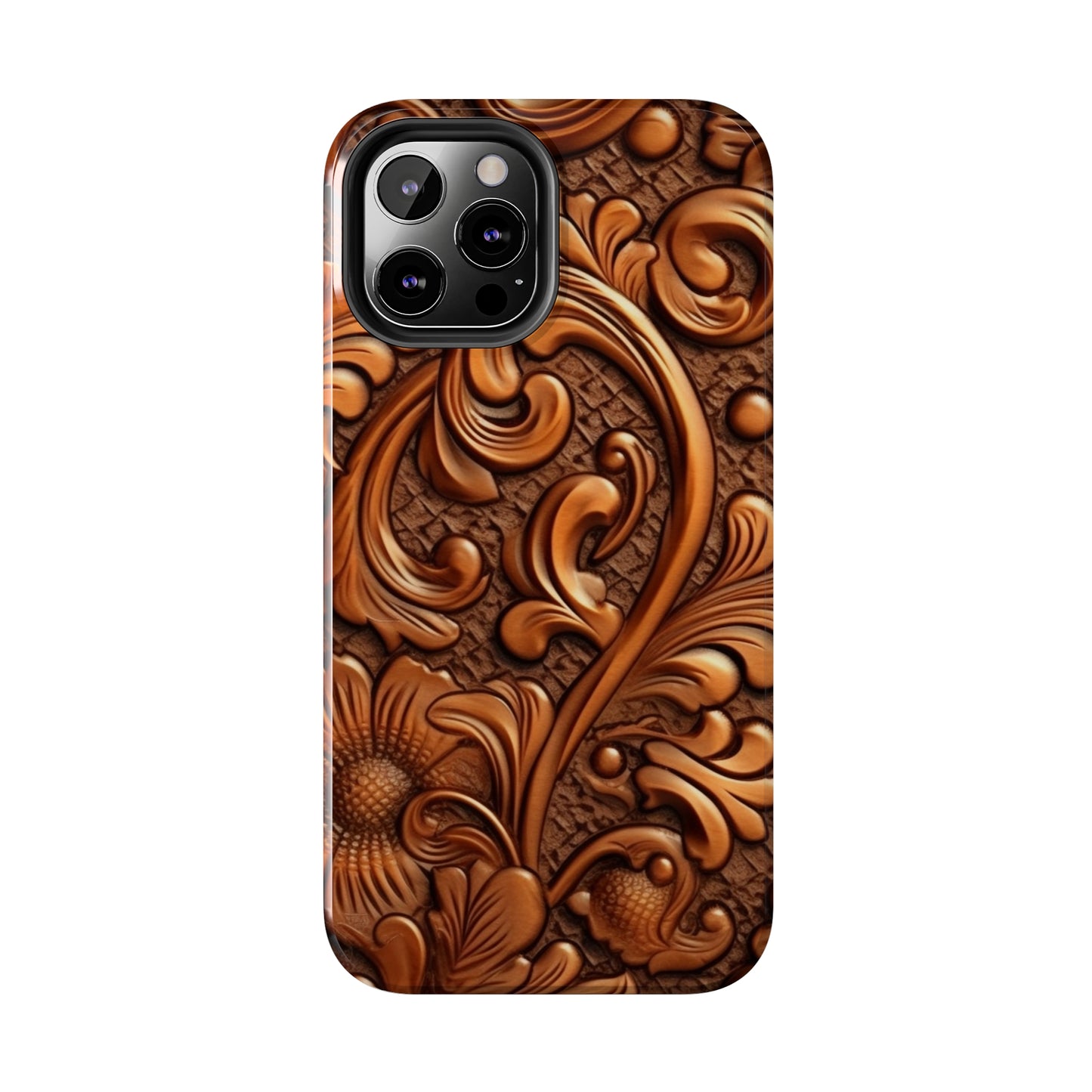 Leather Flower Cognac Classic Brown Timeless American Cowboy Design - Tough Phone Cases