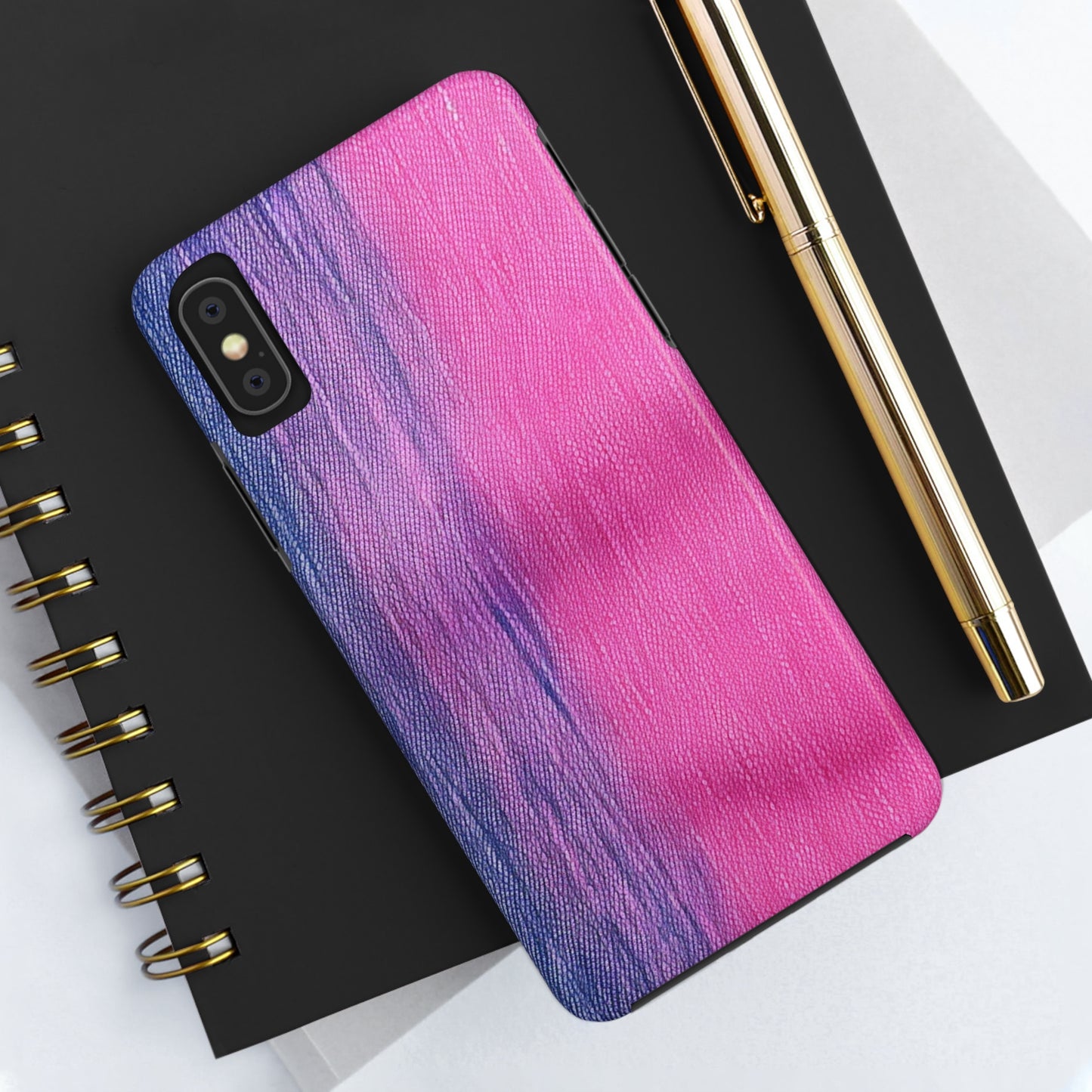 Dual Delight: Half-and-Half Pink & Blue Denim Daydream - Tough Phone Cases