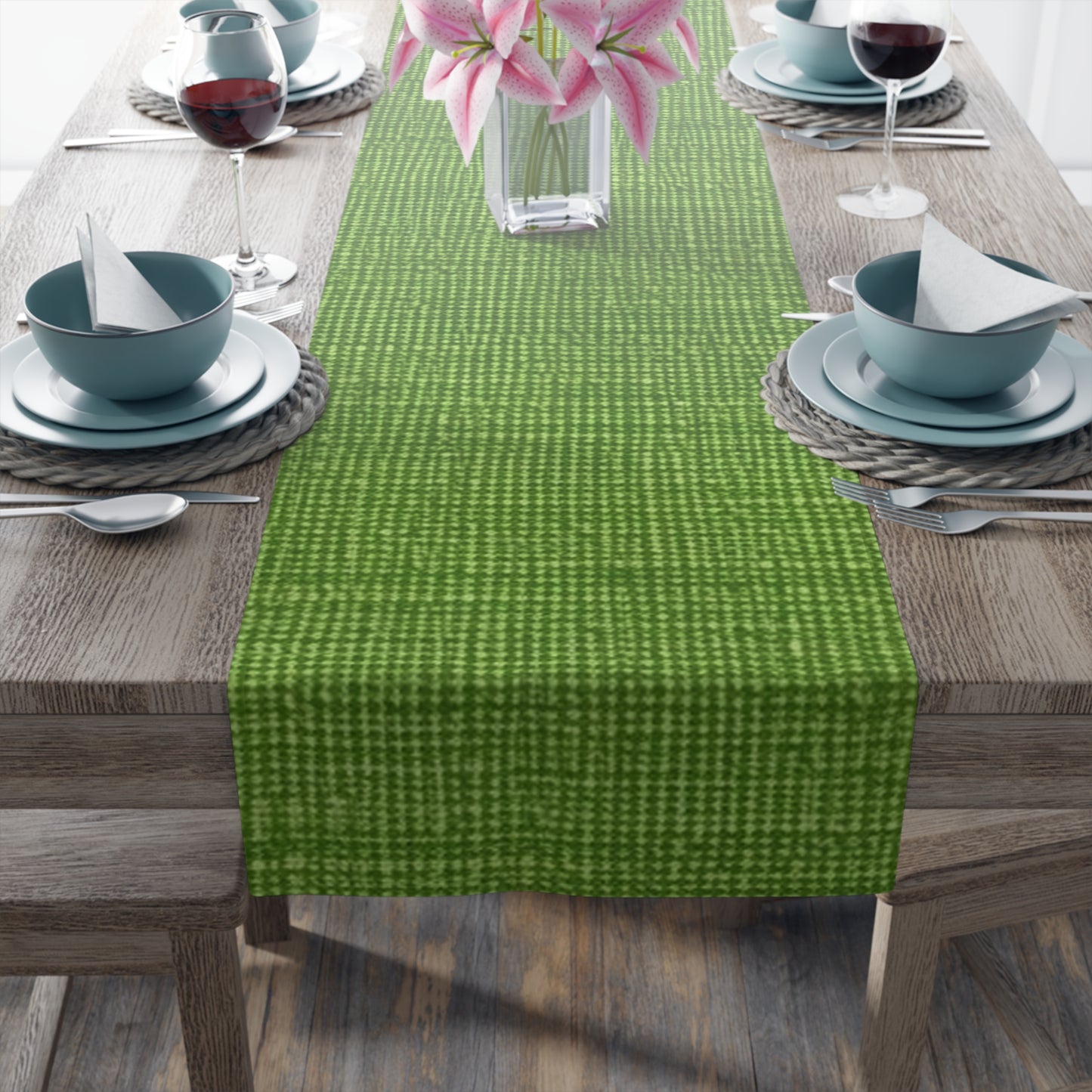 Olive Green Denim-Style: Seamless, Textured Fabric - Table Runner (Cotton, Poly)