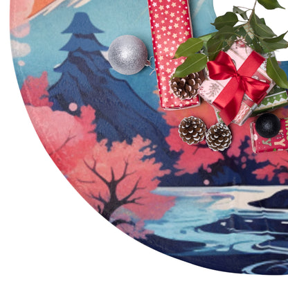 Japanese Watercolor-Style Mount Fuji, Kanagawa Style - Christmas Tree Skirts