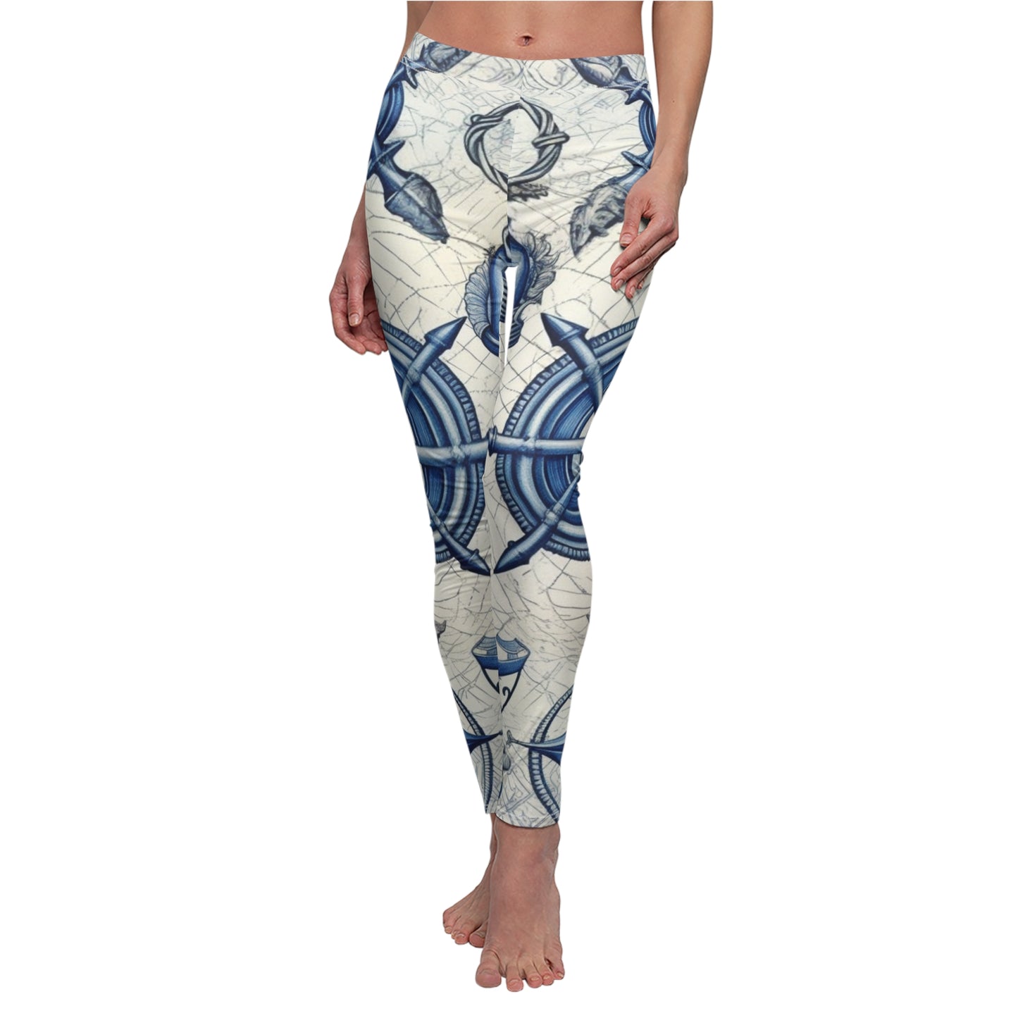 Nautical Theme Art - Anchors, Ropes, Compass Women's Cut & Sew Casual Leggings (AOP)