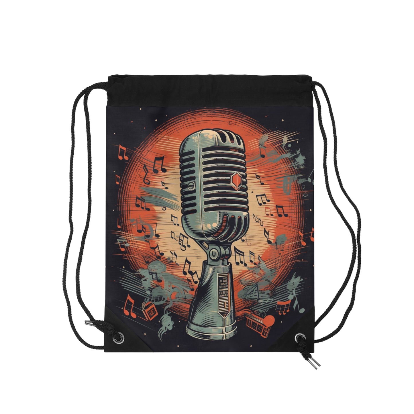 Retro Microphone & Music Notes - Vintage Style Design - Drawstring Bag