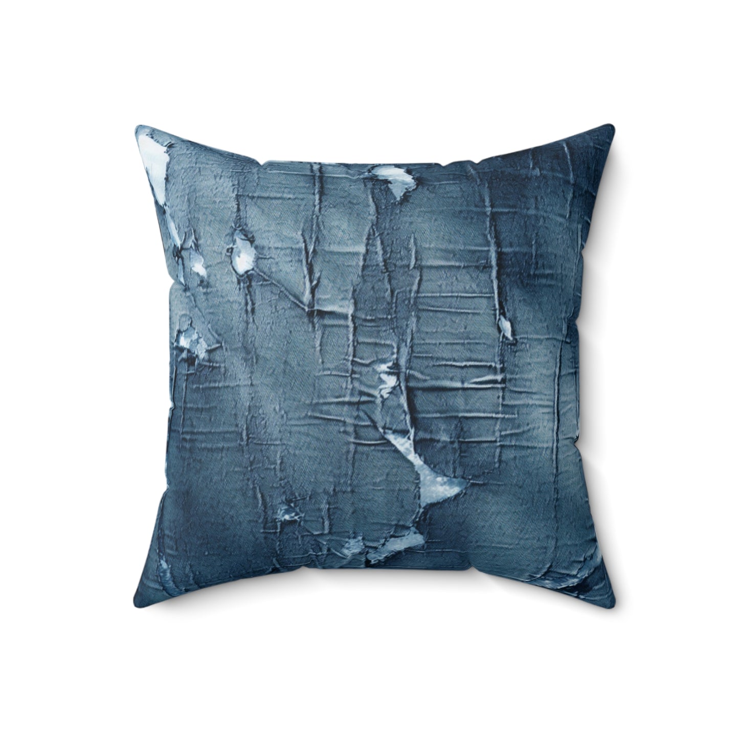 Distressed Blue Denim-Look: Edgy, Torn Fabric Design - Spun Polyester Square Pillow