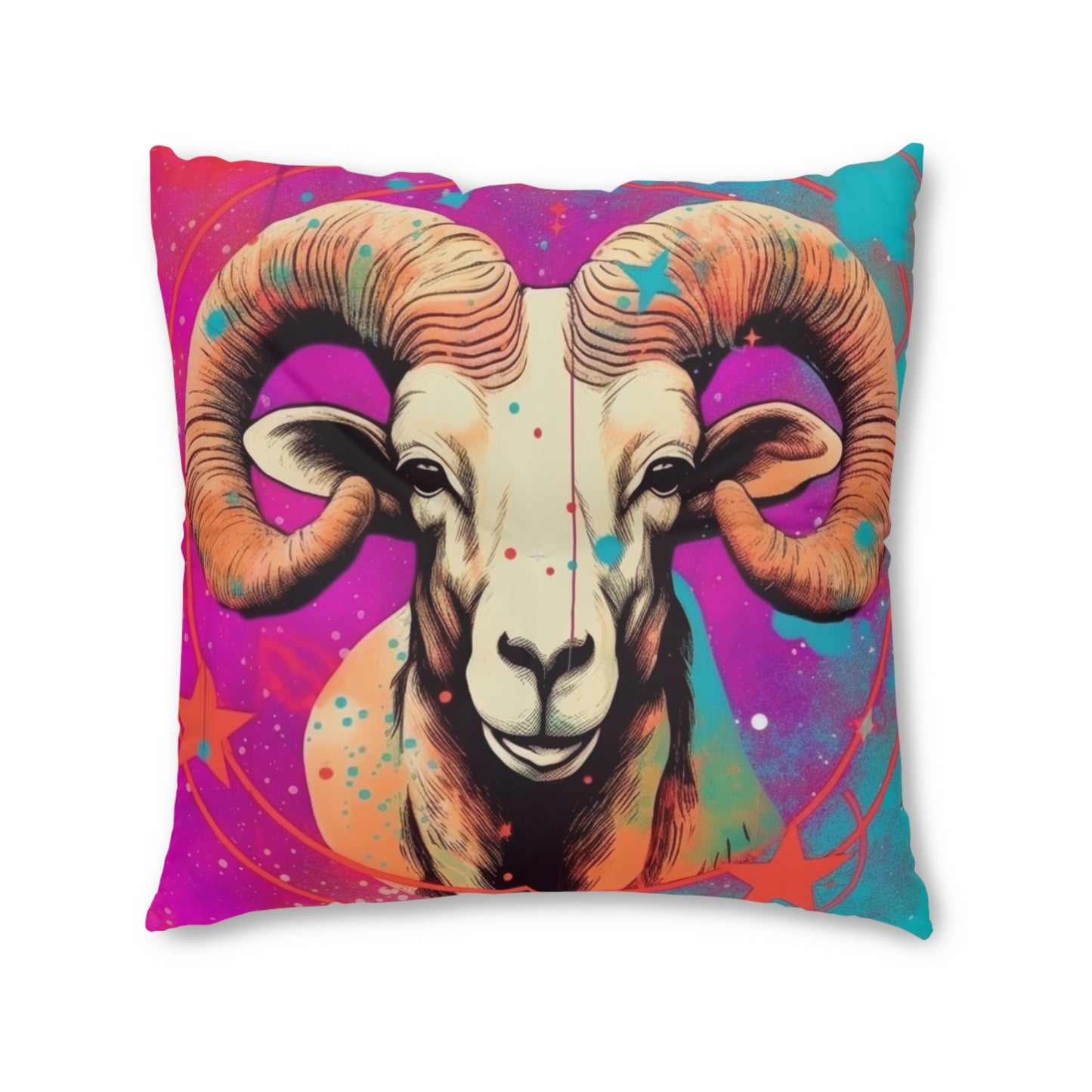 Pop Art Aries Constellation - Vibrant Zodiac Ram Symbol - Tufted Floor Pillow, Square