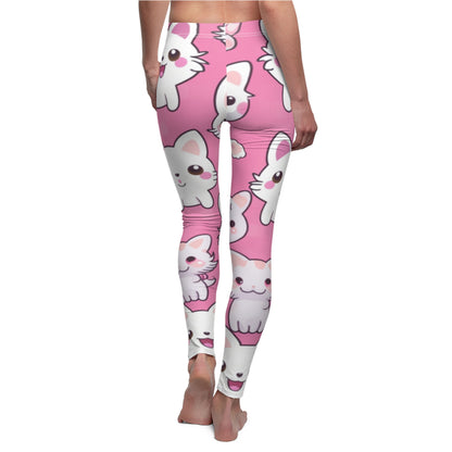 Adorable Cartoon-Style Anime Kitten, Cat, Kitty Pattern - Cute and Colorful - Women's Cut & Sew Casual Leggings (AOP)