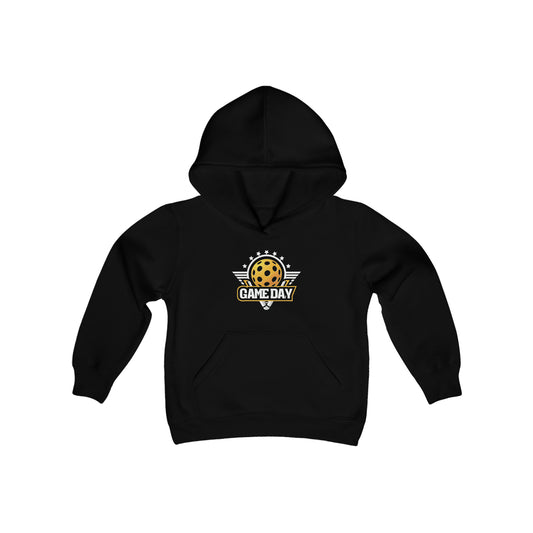 Stellar Pickleball Game Day Emblem with Stars and Winged Ball Design - Youth Heavy Blend Hooded Sweatshirt