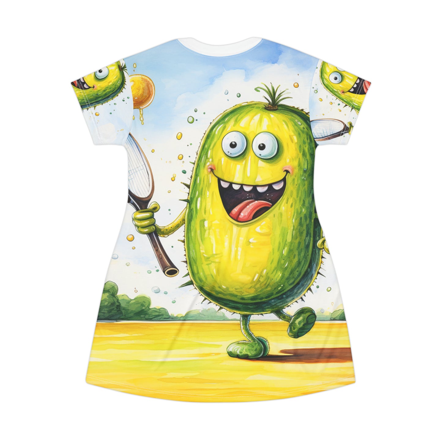 Pickleball Sport: Juego atlético de Pickle con red y paleta - Vestido tipo camiseta (AOP) 