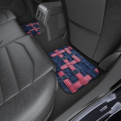 Candy-Striped Crossover: Pink Denim Ribbons Dancing on Blue Stage - Car Mats (Set of 4)