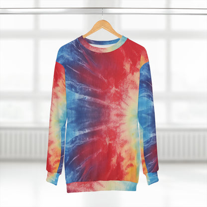 Rainbow Tie-Dye Denim: Vibrant Multi-Color, Fabric Design Spectacle - Unisex Sweatshirt (AOP)