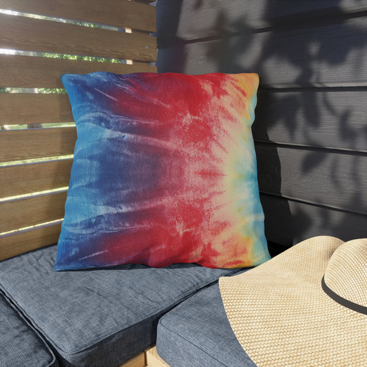 Rainbow Tie-Dye Denim: Vibrant Multi-Color, Fabric Design Spectacle - Outdoor Pillows