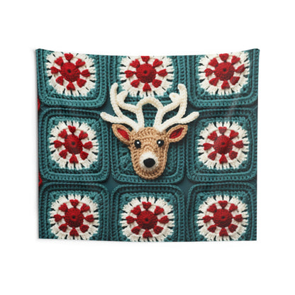 Christmas Reindeer Crochet, Wintry Wonderland Design, Festive Stag Motif. Embrace the Holiday Spirit - Indoor Wall Tapestries