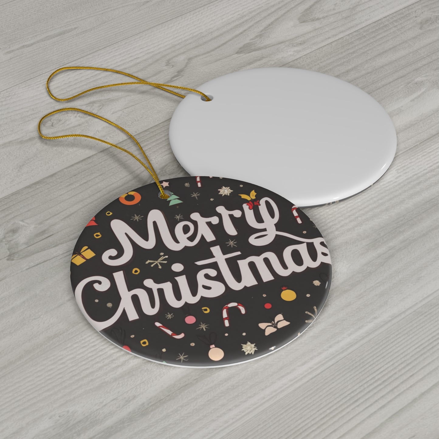 Merry Christmas Retro - Ceramic Ornament, 4 Shapes