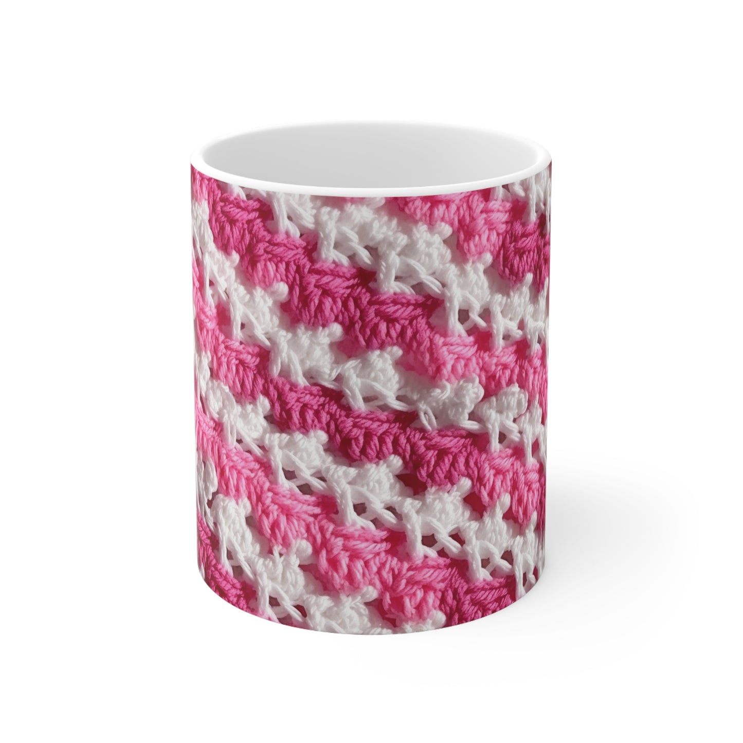 Hot Pink & White Knit, Vibrant Yarn Blend, Modern Chic Texture - Ceramic Mug 11oz