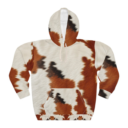 Hair Cowhide Leather Natural Design Tough Durable Rugged Style - Unisex Pullover Hoodie (AOP)