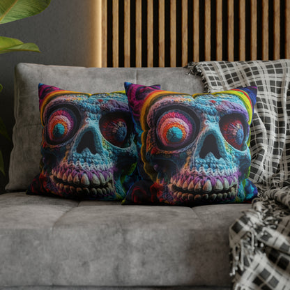 Crochet Skull Halloween Scary Horror Design - Spun Polyester Square Pillow Case