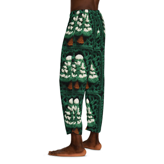 Evergreen Christmas Trees Crochet, Festive Pine Tree Holiday Craft, Yuletide Forest, Winter - Men's Pajama Pants (AOP)