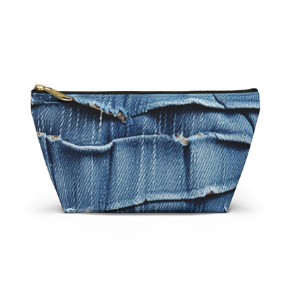 Midnight Blue Distressed Denim: Rugged, Torn & Stylish Design - Accessory Pouch w T-bottom