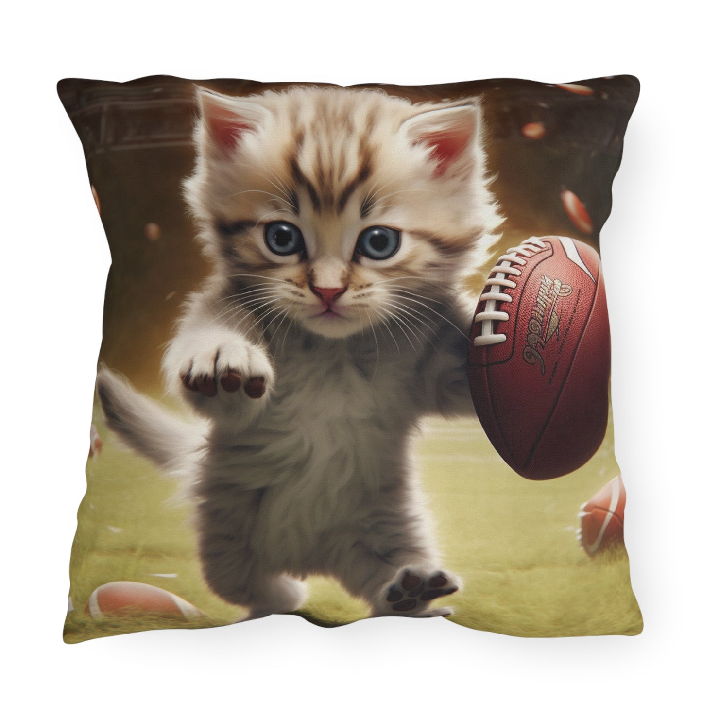 Football Kitty Fantasy: Feline Cat American Sport Quarterback - Outdoor Pillows