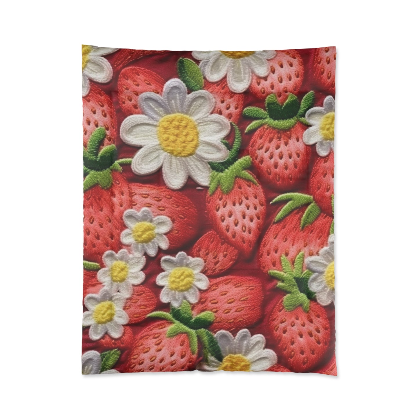 Strawberry Strawberries Embroidery Design - Fresh Pick Red Berry Sweet Fruit - Bed Comforter