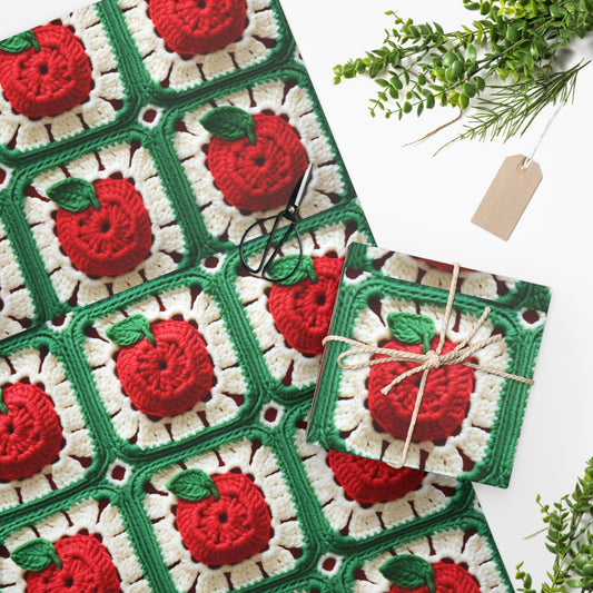 Apple Granny Square Crochet Pattern: Wild Fruit Tree, Delicious Red Design - Wrapping Paper