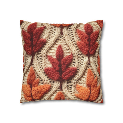 Crochet Fall Leaves: Harvest Rustic Design - Golden Browns -Woodland Maple Magic - Spun Polyester Square Pillow Case